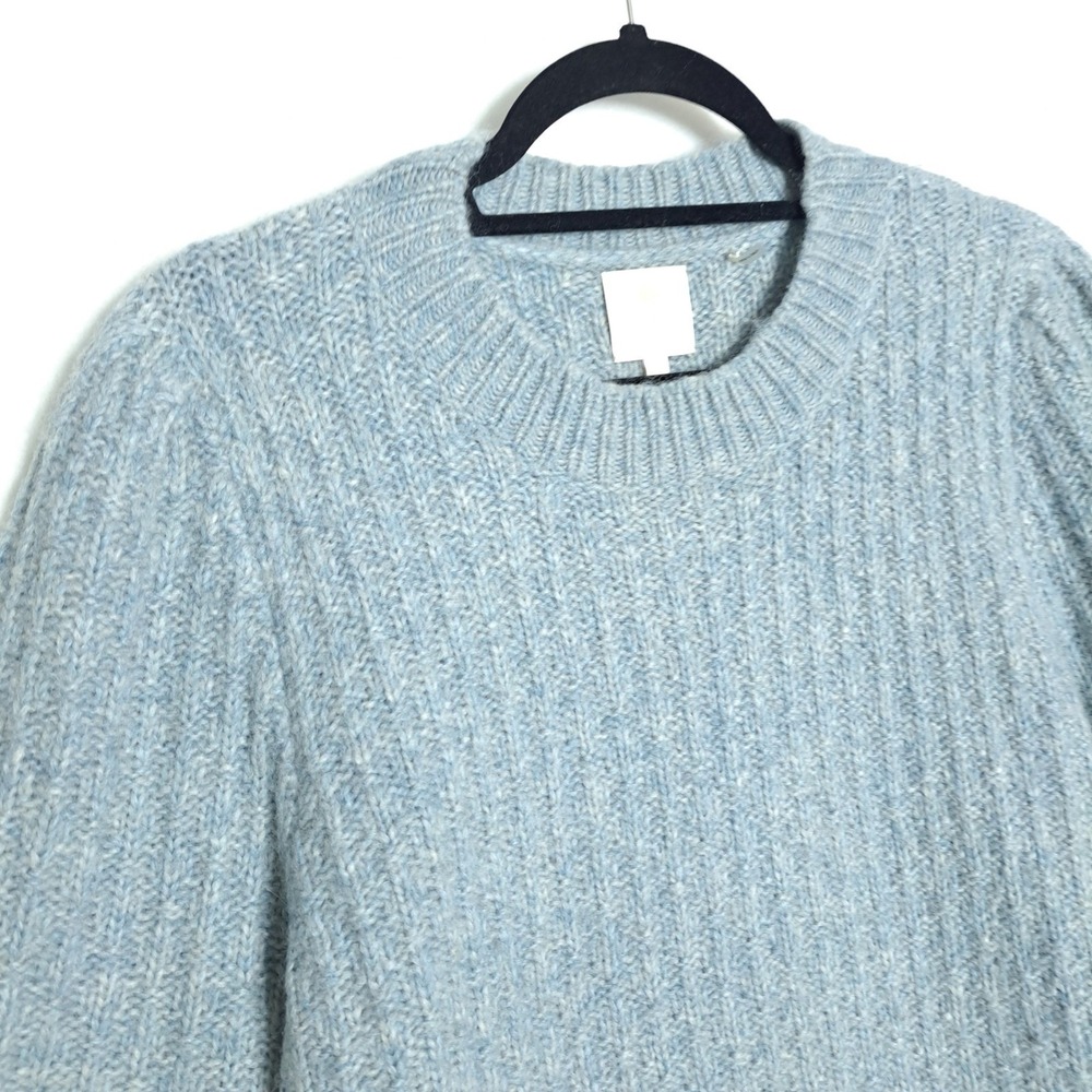 The Westside Baby Alpaca Sweater Womens M Blue Ribbed Knit Puff Sleeve Cozy Soft - Picture 5 of 11